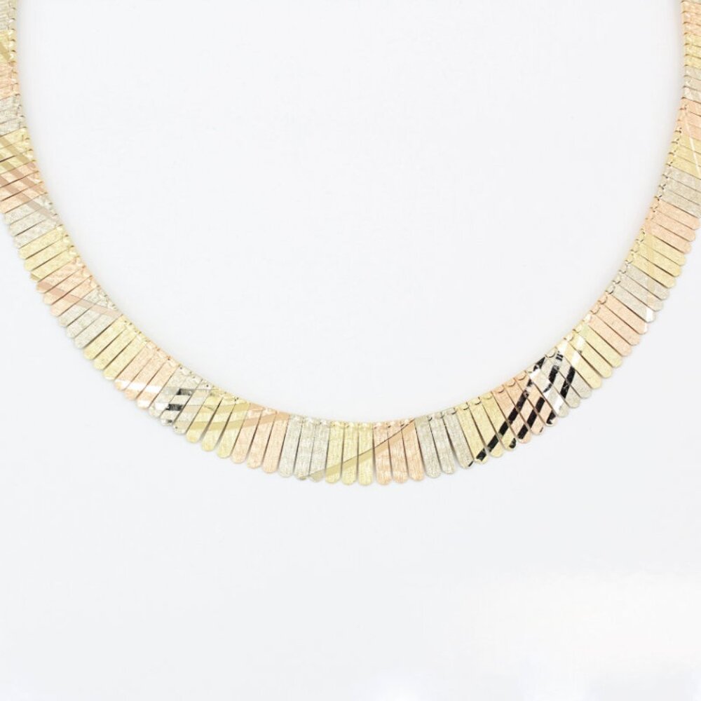14k Tri Gold Laser Etched Tubogas Link Choker Necklace- Italy